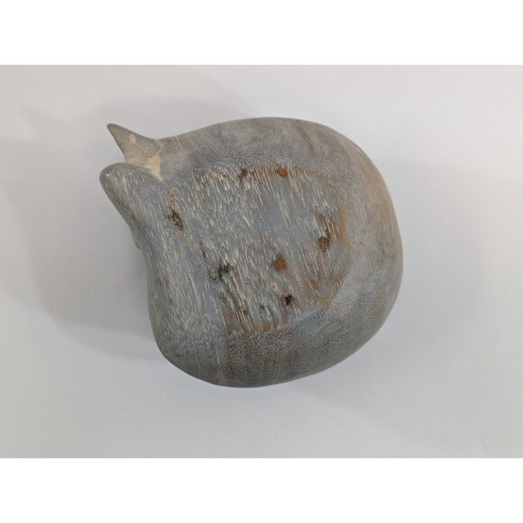 Curled Up Sleeping Cat Figurine Carved Etched Wood Gray Vtg Kitten Statue 5" - Picture 6 of 9